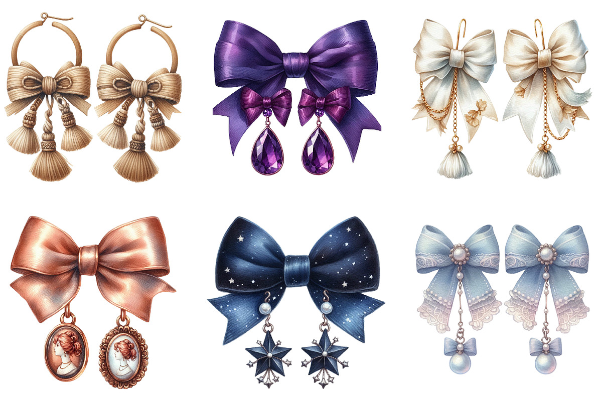 Watercolor Bow Knot Earrings Clipart, a Seasonal Illustration by DreamArtGraphic (Photo 2 of 4)