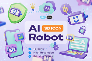 AI Robot 3D Icon Set, an Object 3D Model by Burntilldead