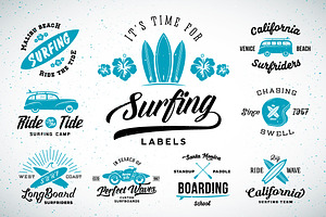 Vintage Surfing Labels/Logos Set