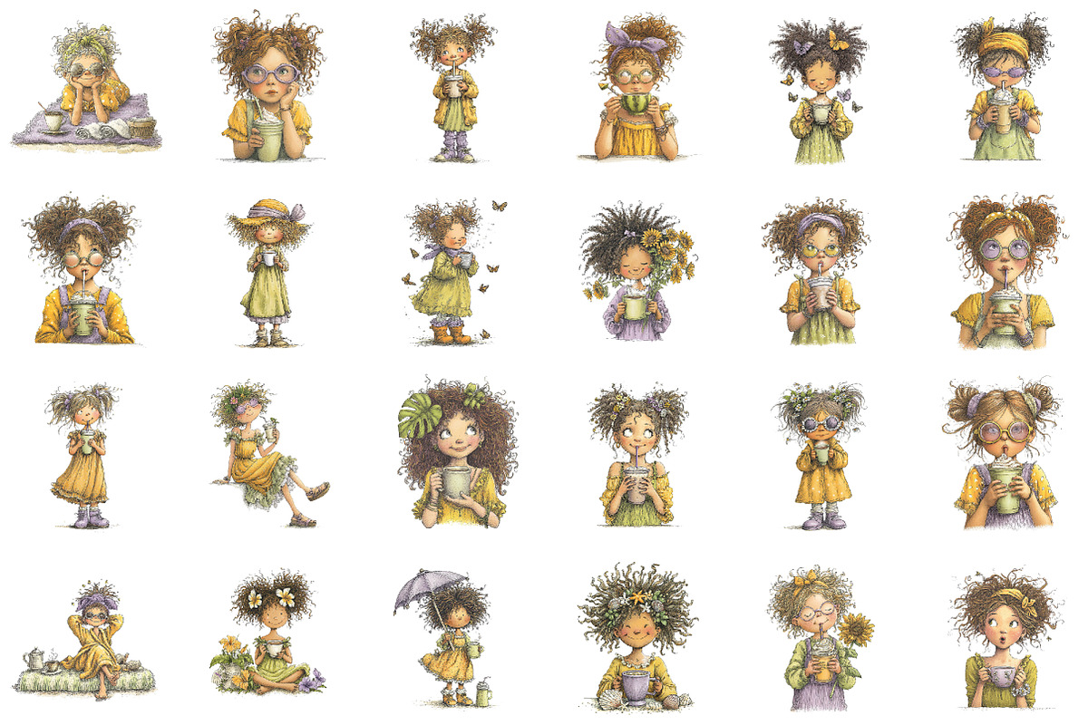 Whimsical Summer Coffee Girl Clipart, a Seasonal Illustration by designcity5 (Photo 2 of 5)