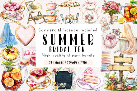 Summer Bridal Tea Party Set Clipart, an Illustration by CreationArt
