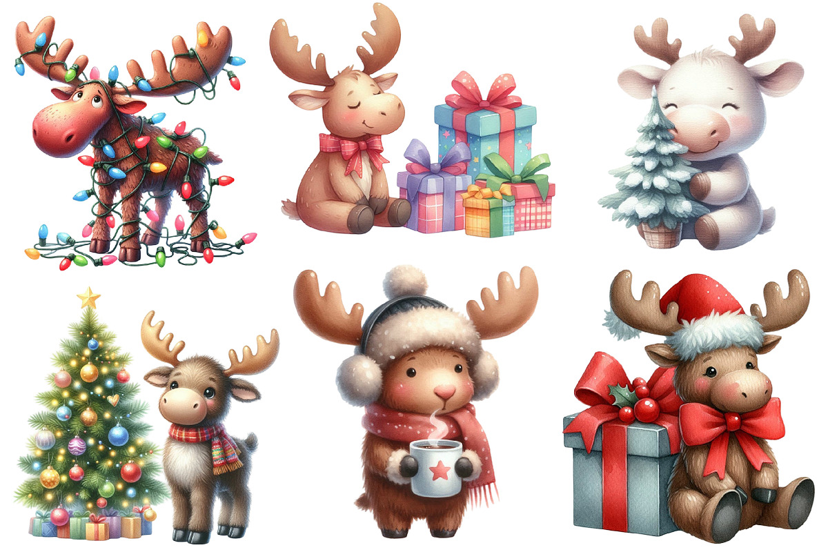 Quirky Christmas Moose Clipart Bundl, an Illustration by Designworld (Photo 3 of 4)