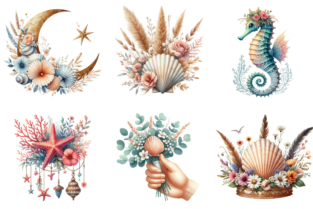 Sea Ocean Boho Clipart, an Illustration by DreamArtGraphic (Photo 4 of 5)
