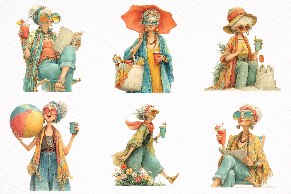 Summer Funny Grandma Clipart, an Illustration by DreamArtGraphic (Photo 4 of 8)