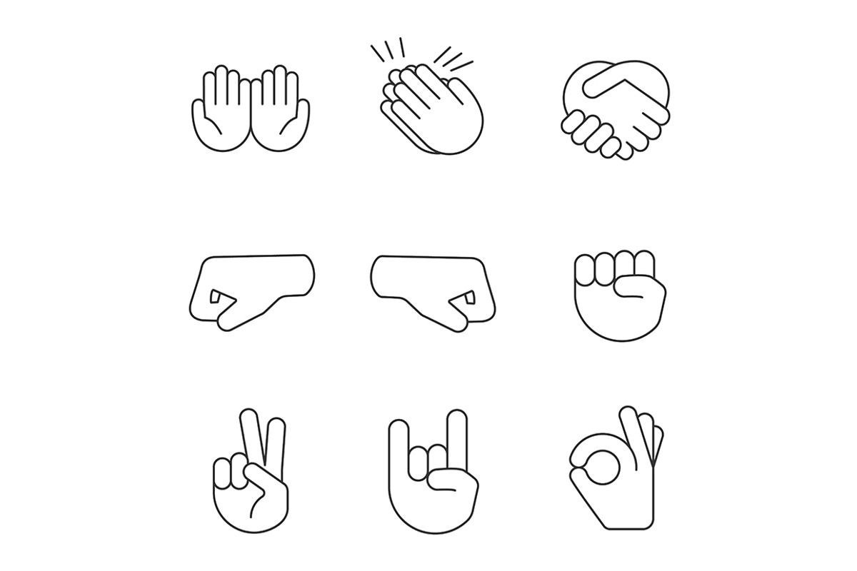 Hand gesture emojis linear icons set, an Outline Icon by IMG Visuals