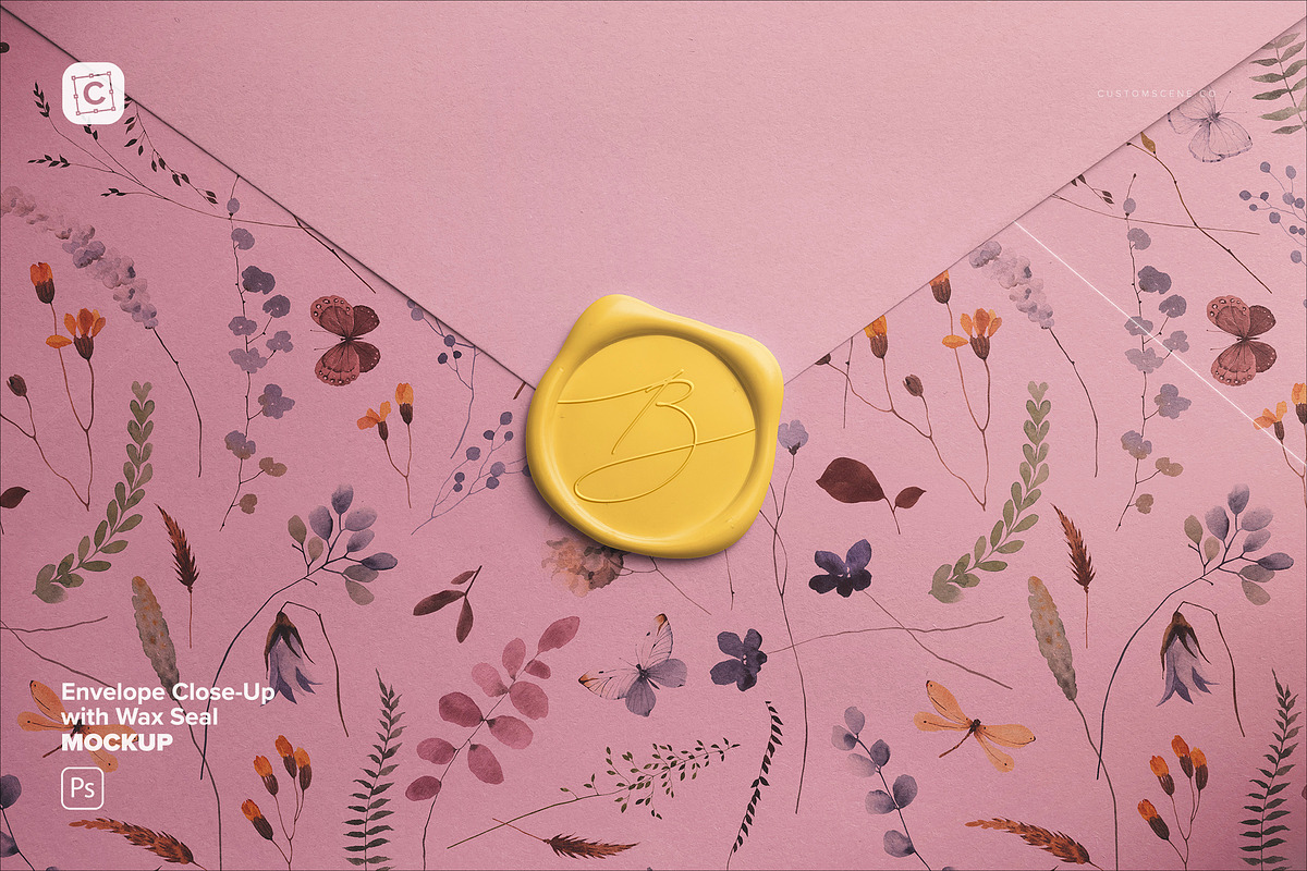 Envelope Close-Up with Wax Seal, a Product Mockup by Custom Scene (Photo 1 of 9)