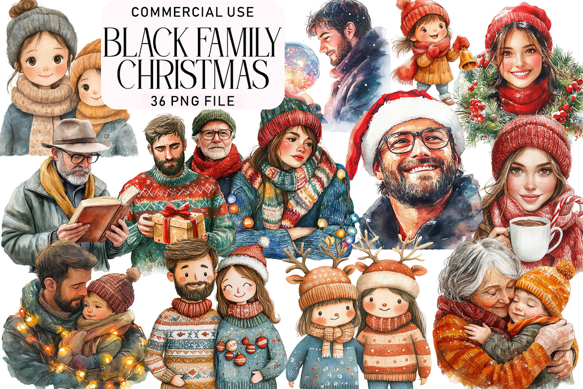 Black Family Christmas Clipart, an Illustration by Daily.Designs (Photo 1 of 4)
