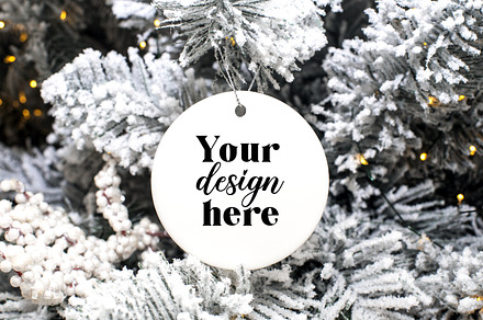 Round Christmas Ornament Mockup.