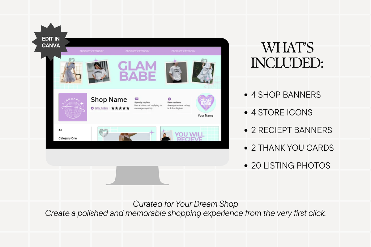 Y2k Purple Etsy Shop Kit Template, a Branding & Logo Template by Anna Design Studio (Photo 2 of 8)