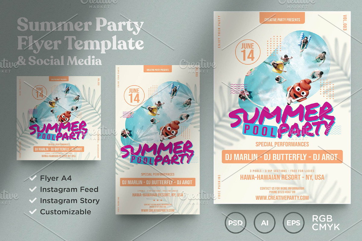 Summer Party Flyer Template, a Social Media Template by fashionaddict