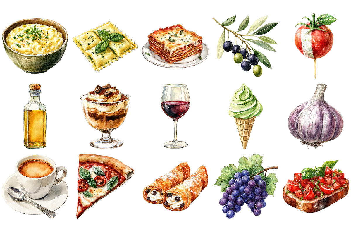 Italian Food Watercolor Clipart, an Illustration by Craft Nest (Photo 2 of 5)