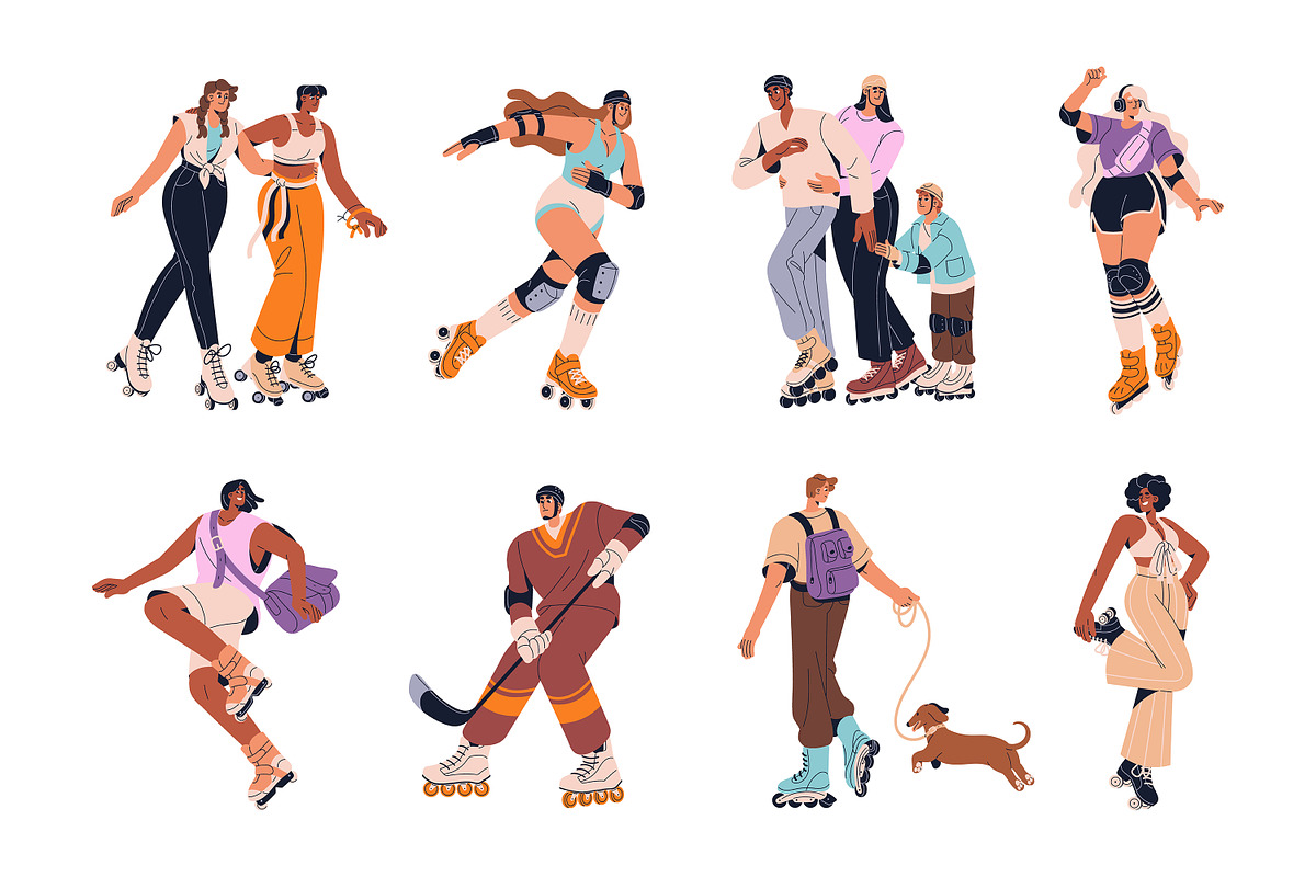 Happy people on roller skates set, a Person Illustration by PaperTrident (Photo 1 of 15)