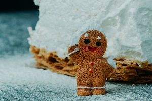 gingerbread man standing in snow, a Photo by Nito
