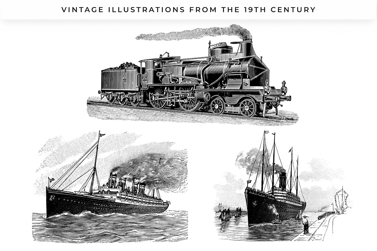 Vintage Steam and Sail Clipart, a Transportation Illustration by Century Library (Photo 7 of 8)