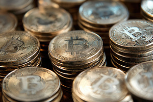 View of numerous shiny Bitcoin coins, a Photo by Pavel_design