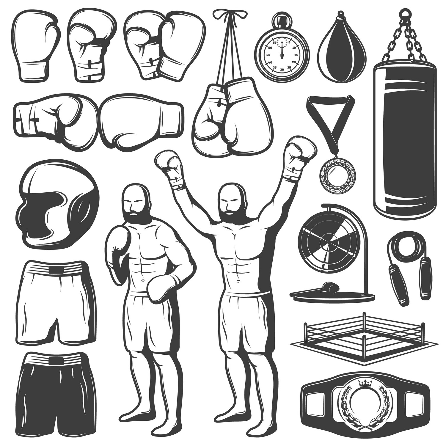 Boxing Black White Elements Set | Icons ~ Creative Market