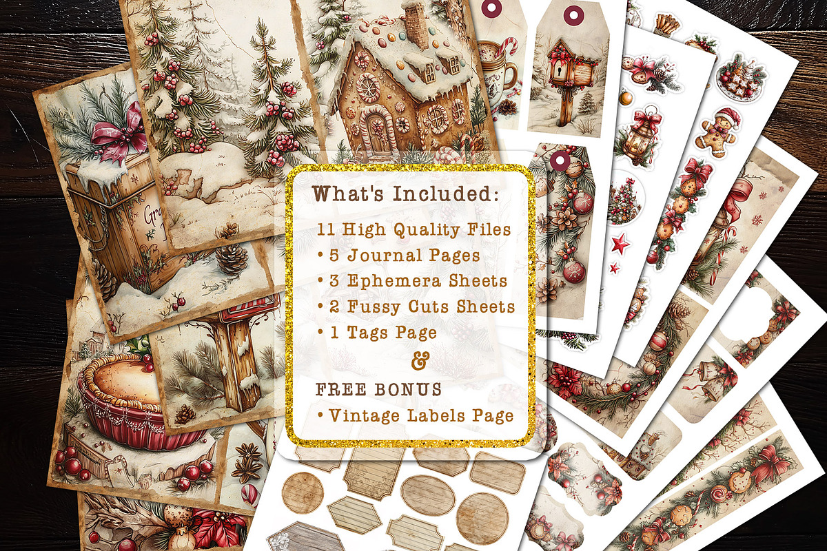 Vintage Christmas Bakery Journal Kit, a Seasonal Illustration by V Design Creator (Photo 2 of 13)