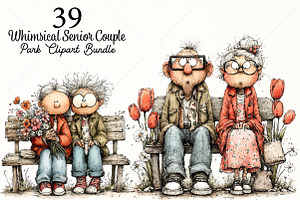 Whimsical Senior Couple Park Clipart, a Seasonal Illustration by Canvas Craft