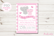 Girl Elephant Baby Shower Invite, an Invitation Template by Pinkinks (Thumbnail 1 of 3)