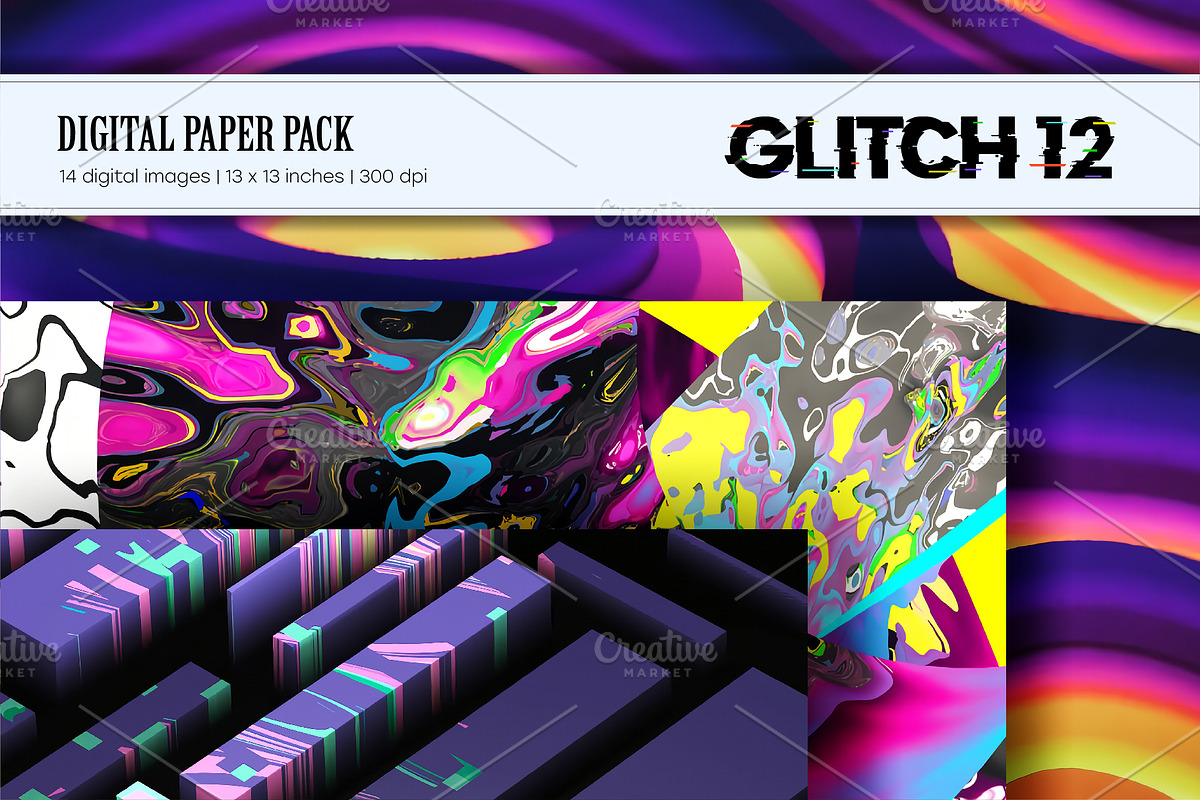 Glitch Psychedelic 12. Digital Paper, a Texture Illustration by KENO Mascots (Photo 2 of 8)