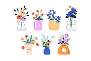 Flowers in vases set + backgrounds, a Decorative Illustration by PaperTrident (Thumbnail 2 of 8)