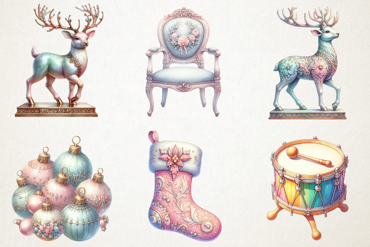Pastel Antique Christmas Clipart, an Illustration by RobertsArt (Photo 7 of 7)