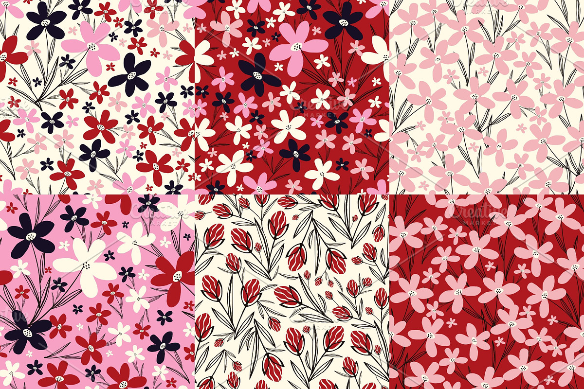 Hand Drawn Patterns with Flowers, a Pattern Graphic by Art's and patterns (Photo 1 of 7)