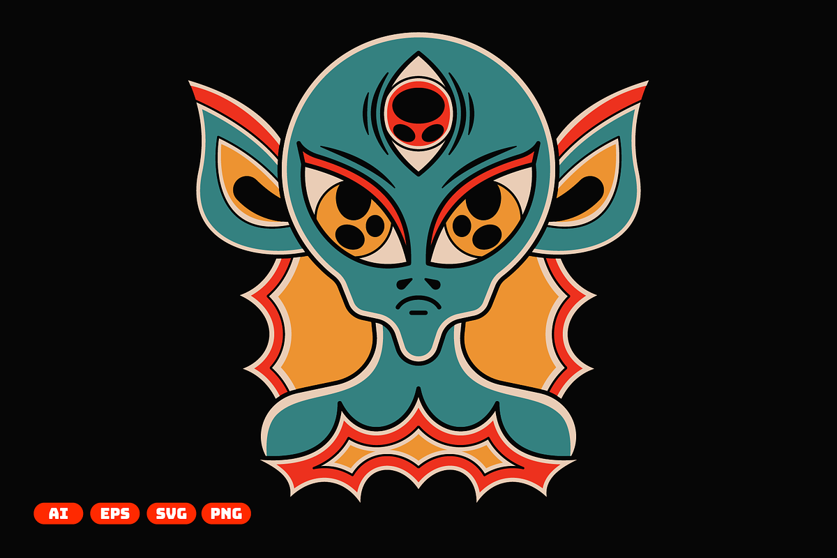 Retro Alien Tattoo Illustration, an Object Illustration by aditvest