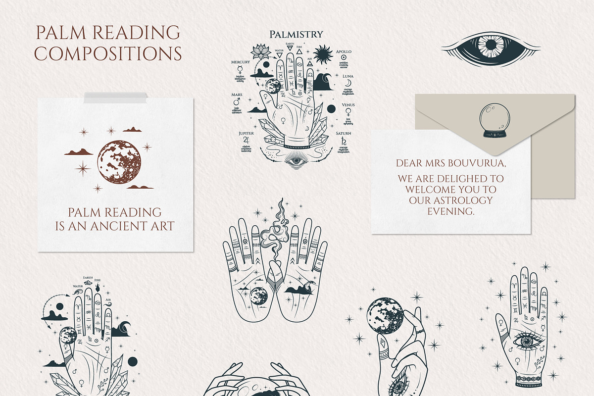 Palmistry & Astrology Reading Set, an Illustration by KirillsWorkshop (Photo 2 of 7)