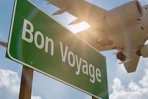 Bon Voyage Green Road Sign and Plane, a Transportation Photo by Andy Dean Photography