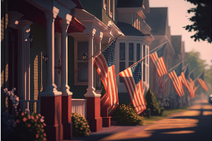 American flags hanging on street for, an Illustration by Lermont51