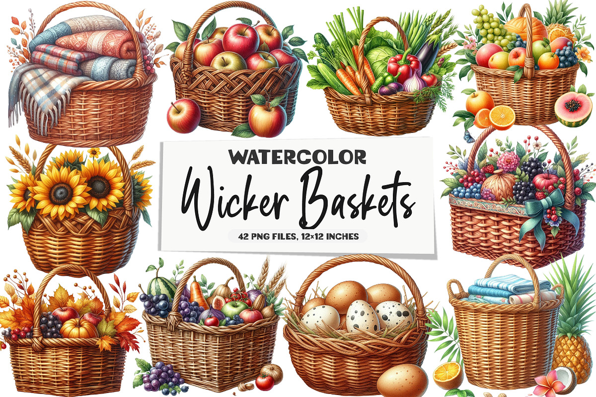 Wicker Baskets Clipart, an Illustration by DreamArtGraphic (Photo 1 of 5)