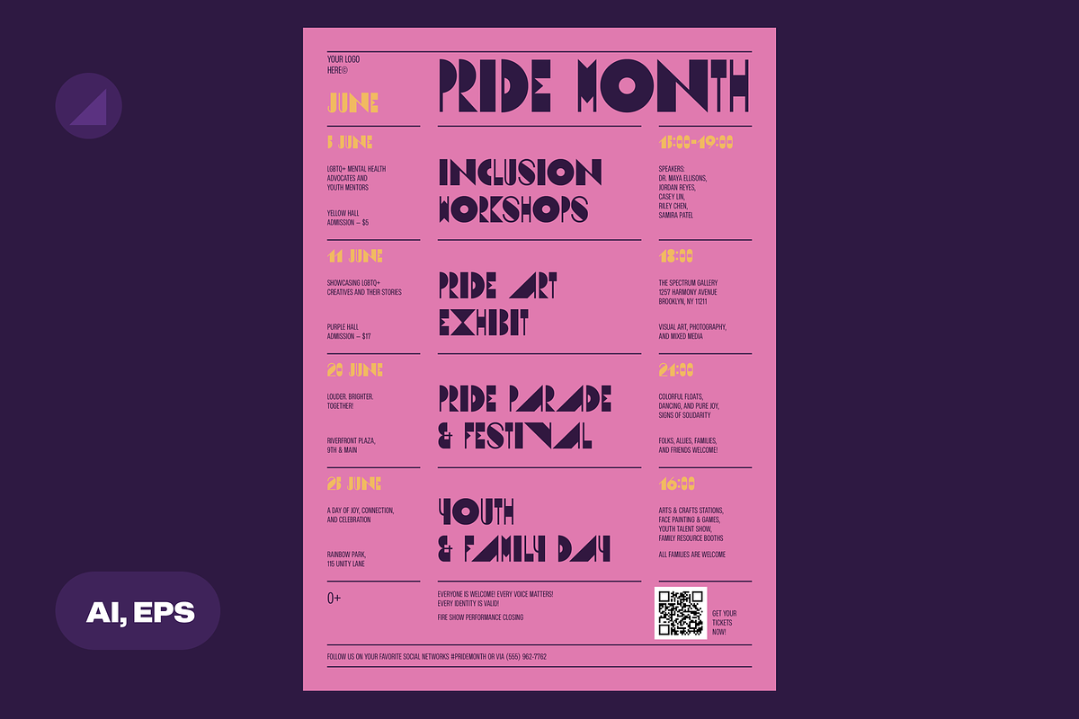 Pride Month Schedule Event Poster, a Flyer Template by Danil Polshin