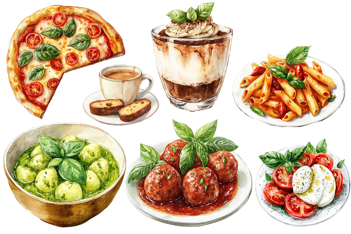 Italian Food  Watercolor clipart, an Illustration by Designworld (Photo 6 of 7)