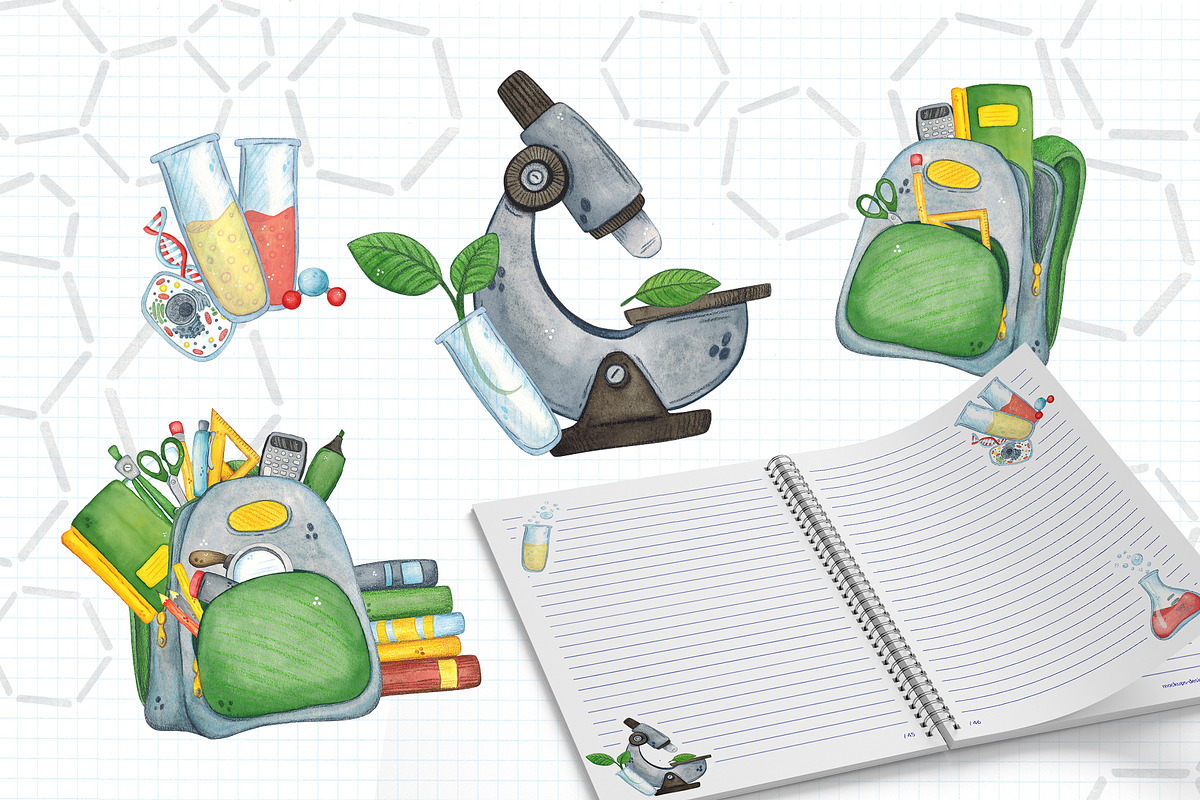 Science for kids watercolor clip art, an Object Illustration by DemiLena (Photo 9 of 18)