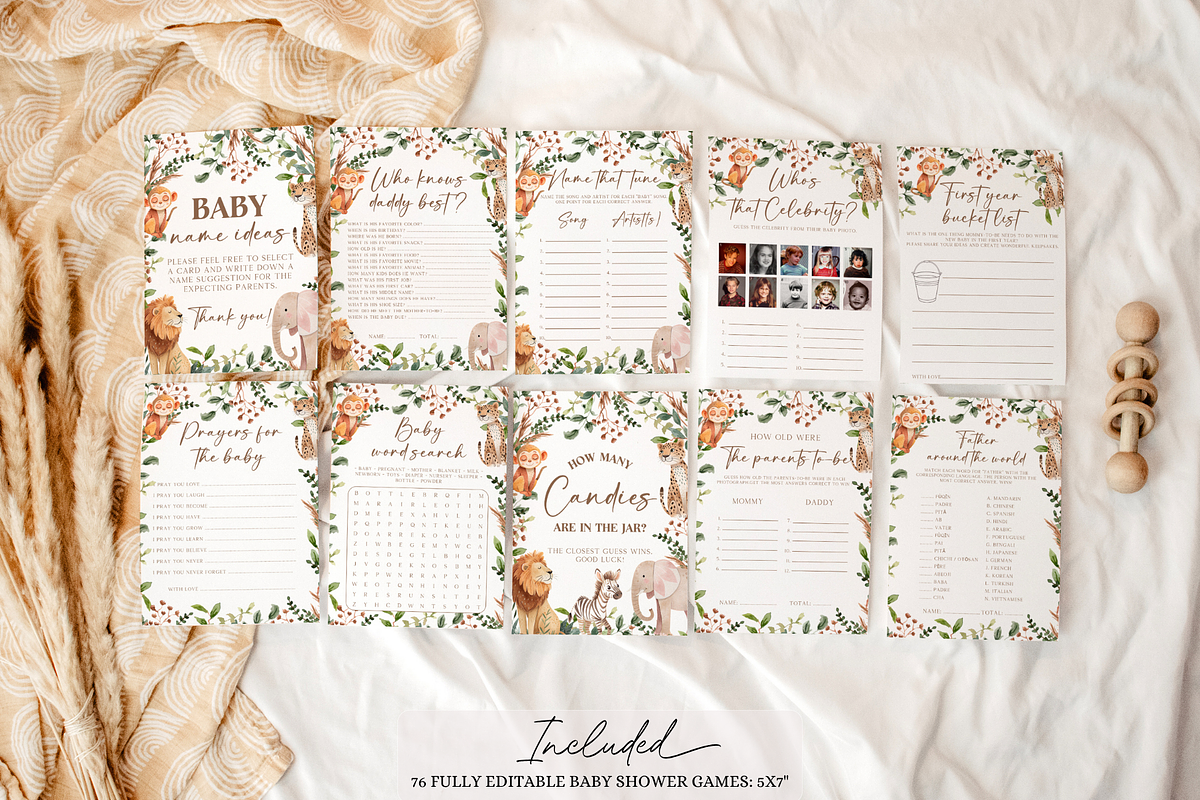 Safari Baby Shower Game Bundle, a Templates & Theme by VeliusCreativeStudio (Photo 2 of 6)