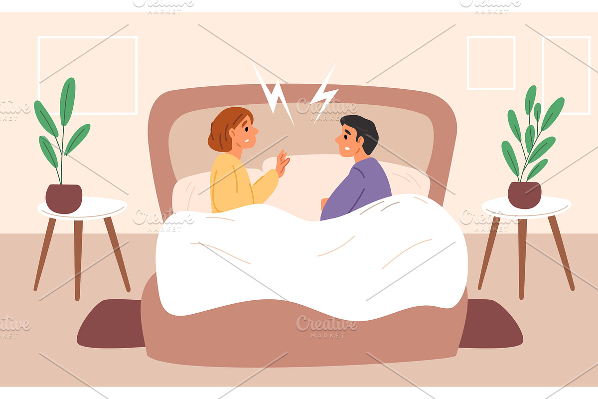 Unhappy woman and man in bed. Family, a Person Illustration by Vectorbuum