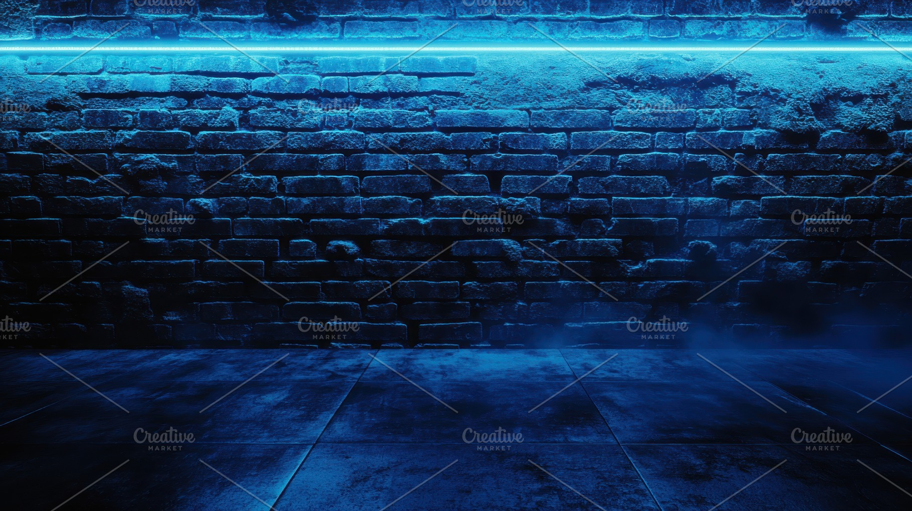 Blue Neon Light Brick Wall Backgroun, a Photo by Pixeness Studio