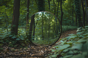 Round mirror in the forest, a Nature Photo by Handmadefont