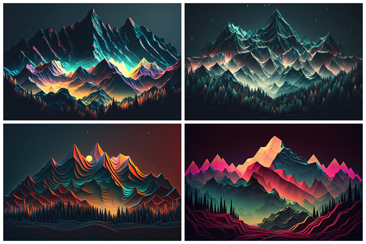 28 Neon Mountain Illustrations in 6K, a Wallpaper Graphic by HipFonts (Photo 6 of 8)
