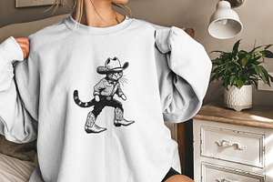 Vintage Cowboy Cat Png, Retro