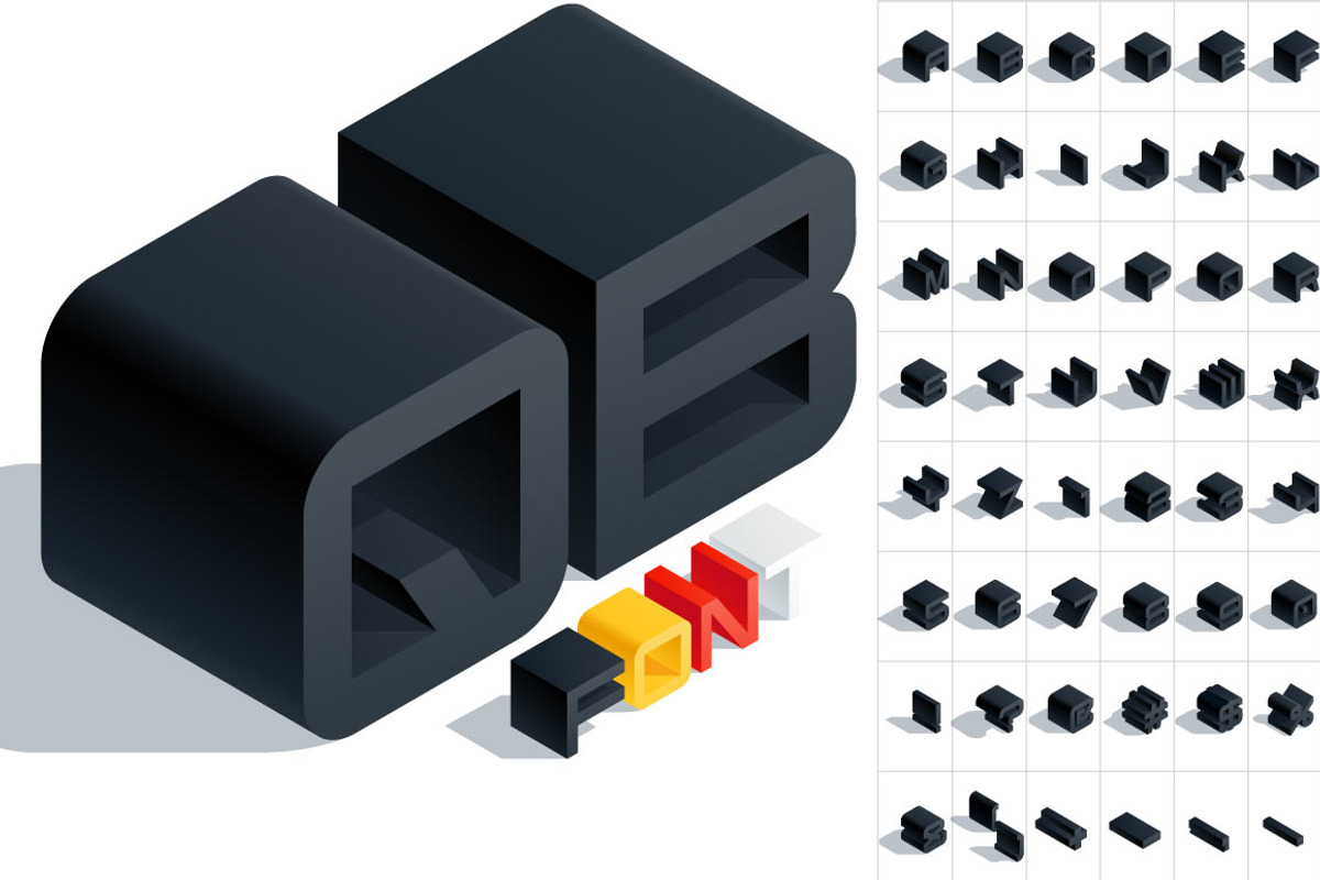Vector 3D isometric black letters preview 6