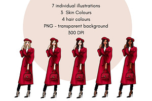 Girls In Red 2 Fashion Clipart Set