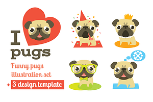 Vector pugs + 3 design templates