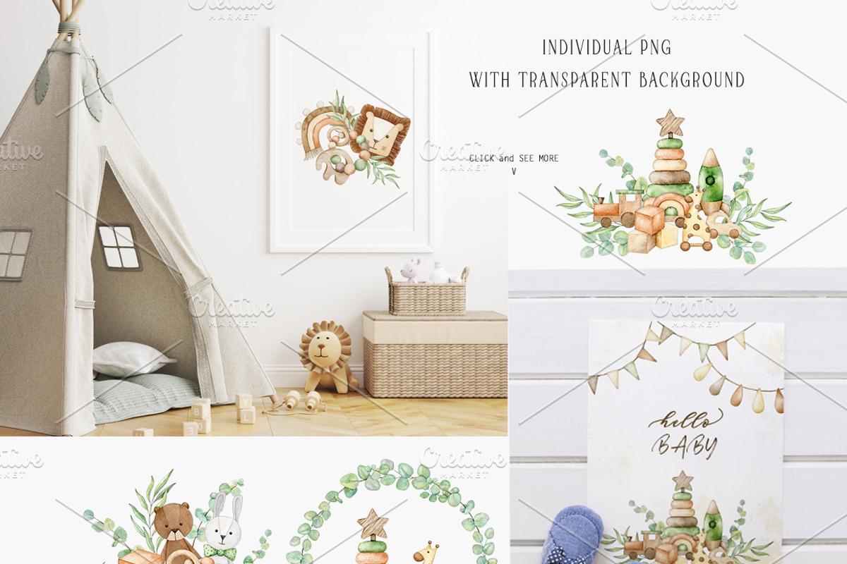 Watercolor Baby Eco Toys Clipart, an Animal Illustration by Daryartsy (Photo 2 of 6)