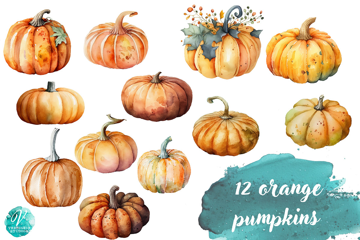 Watercolor Pumpkins, an Object Illustration by Verdigris Studios (Photo 4 of 4)