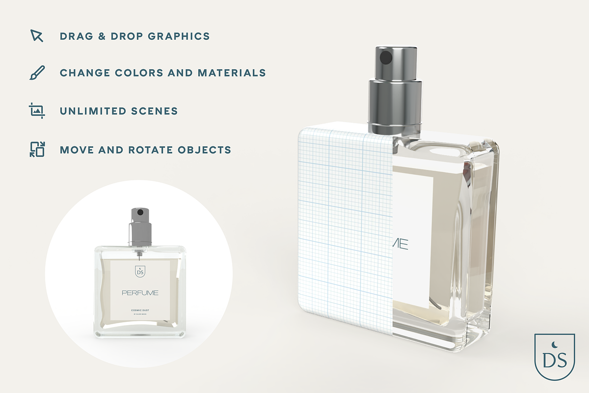 3D Perfume Packaging Mockup, a Packaging Mockup by Silver Moon Design School (Photo 2 of 5)