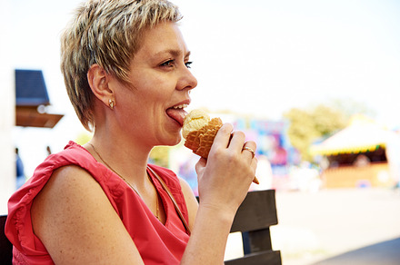 Pretty blond woman with ice cream containing woman, girl, and ice, a Person Photo by HighRes Pictures
