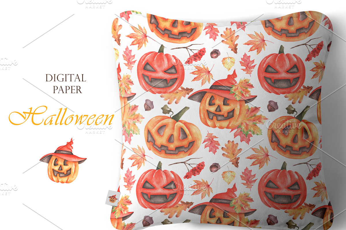 Halloween watercolor set. Pumpkins., a Seasonal Illustration by SabinaWatercolorArt (Photo 10 of 14)
