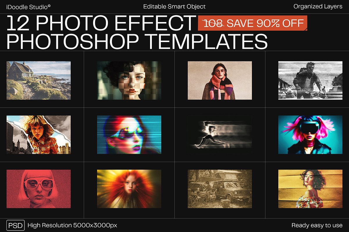 12 Photo Effect Templates, a Layer Style Add-On by iDoodle Studio (Photo 1 of 6)
